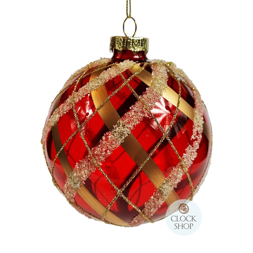 10cm Red Tartan Glass Bauble Hanging Decoration image
