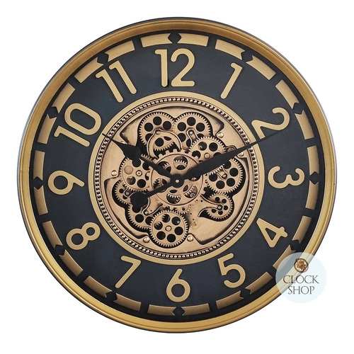 60cm Ceulen Dark Grey and Gold Moving Gear Wall Clock By COUNTRYFIELD image