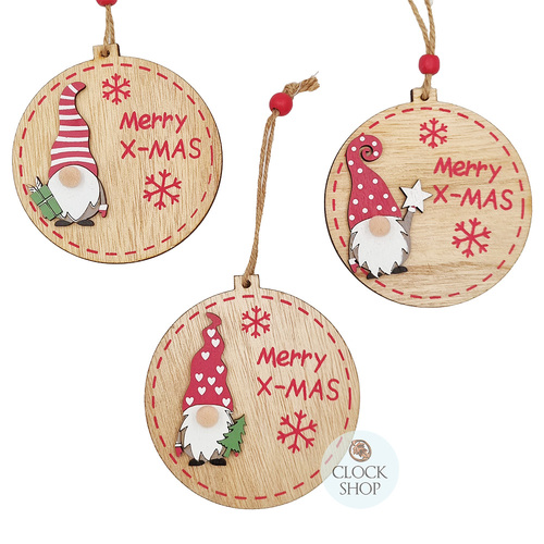 9.5cm Christmas Wooden Disc Hanging Decoration- Assorted Designs