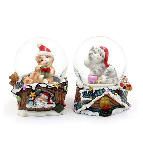 6.5cm Christmas Cat Snow Globe- Assorted Designs