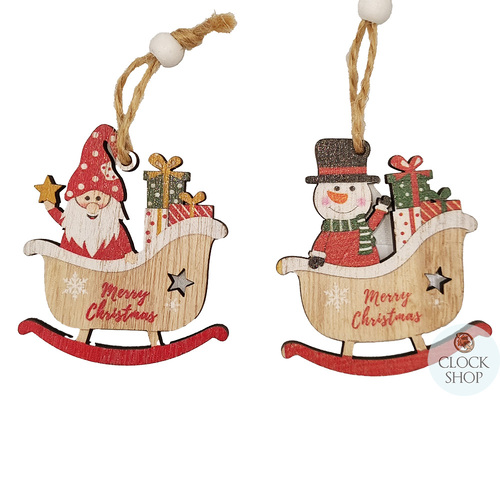 6cm Santa Or Snowman In Sleigh Hanging Decoration- Assorted Designs