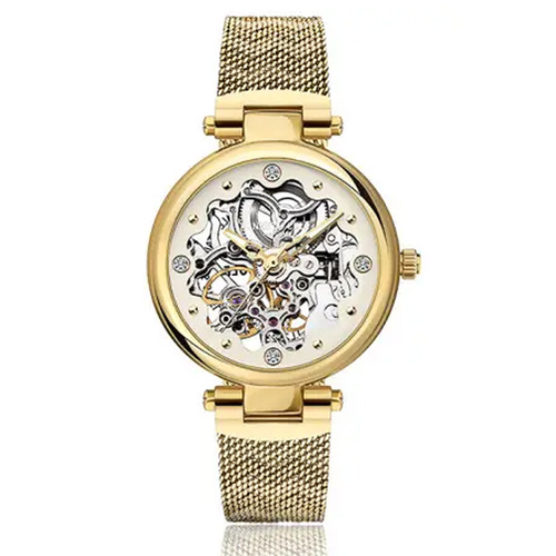 34mm Gold Automatic Womens Watch With Skeleton Dial & Gold Mesh Band By KENNETH COLE image