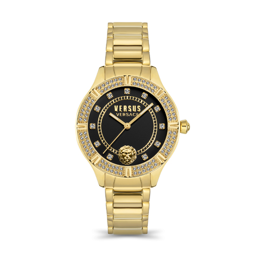 Canton Road Crystal Gold Bracelet Band Watch with Black Dial By VERSACE