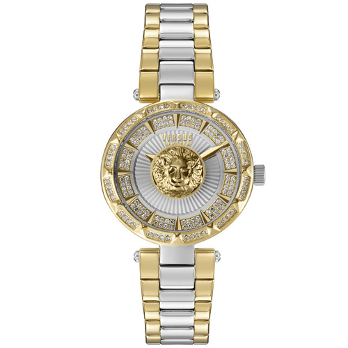 Sertie Crystal Gold and Silver Bracelet Band Watch with Gold and Silver Dial By VERSACE