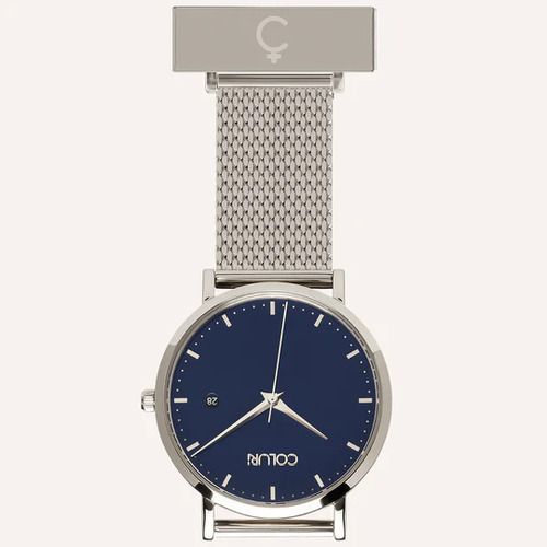 Silver Nightingale Nurses Watch with Navy Blue Dial By Coluri