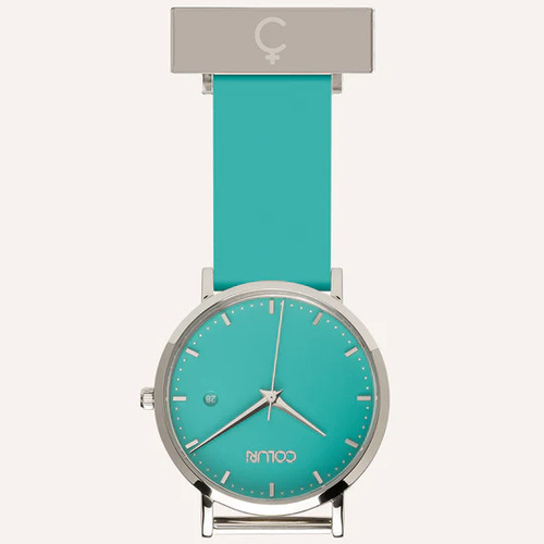 Silver Nightingale Nurses Watch with Turquoise Green Dial By Coluri