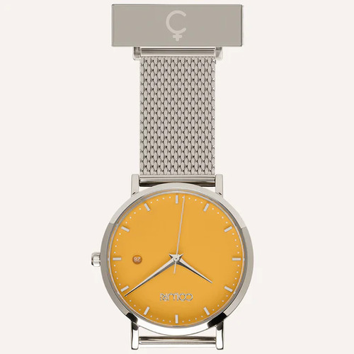 Silver Nightingale Nurses Watch with Saffron Yellow Dial By Coluri