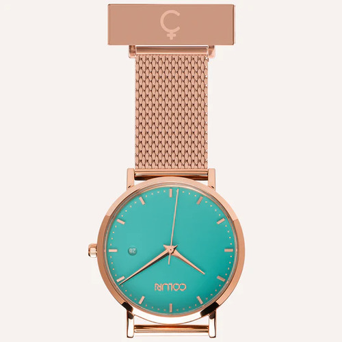 Rose Gold Nightingale Nurses Watch with Turquoise Green Dial By Coluri