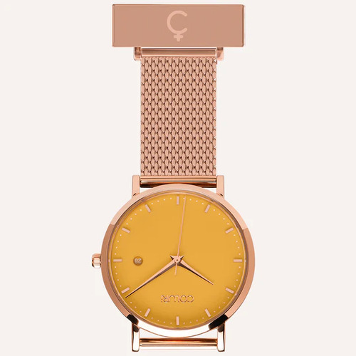 Rose Gold Nightingale Nurses Watch with Saffron Yellow Dial By Coluri