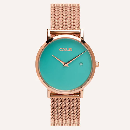 Rose Gold Pankhurst Watch with Turquoise Green Dial By Coluri