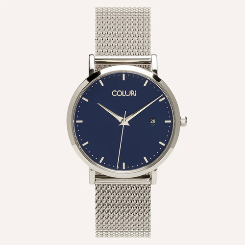 Silver Kahlo Watch with Navy Blue Dial By Coluri