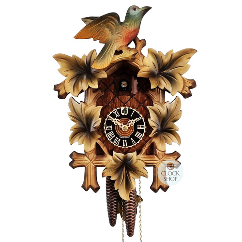 5 Leaf & Bird 1 Day Mechanical Carved Cuckoo Clock With Burnt Finish 33cm By HÖNES