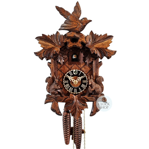 Bird & Squirrels 1 Day Mechanical Carved Cuckoo Clock 30cm By HÖNES