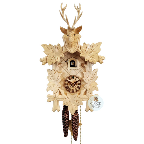 5 Leaf & Deer Natural 1 Day Mechanical Carved Cuckoo Clock 32cm By HÖNES image