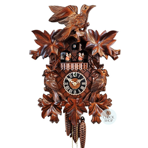 Birds & Leaves 1 Day Mechanical Carved Cuckoo Clock With Dancers 41cm By HÖNES