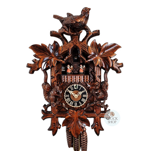 Bird & Squirrels 1 Day Mechanical Carved Cuckoo Clock With Dancers 42cm By HÖNES image