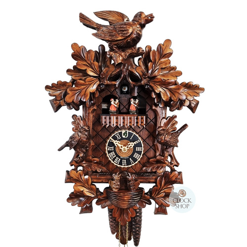 Birds & Leaves 1 Day Mechanical Carved Cuckoo Clock With Dancers 46cm By HÖNES
