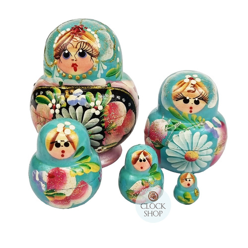 Floral Russian Dolls- Blue & Pink 9cm (Set Of 5) image