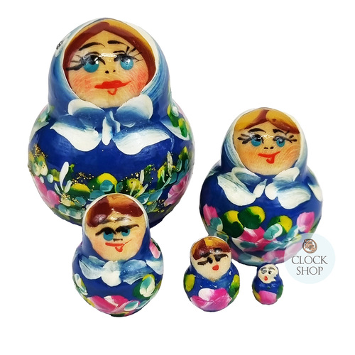 Floral Russian Dolls- Blue & White Floral Mini 4cm (Set Of 5)