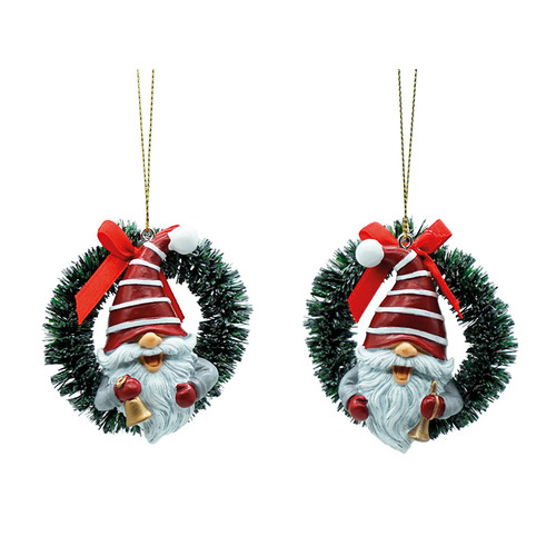 6.5cm Red Santa In Wreath Hanging Decoration- Assorted Designs