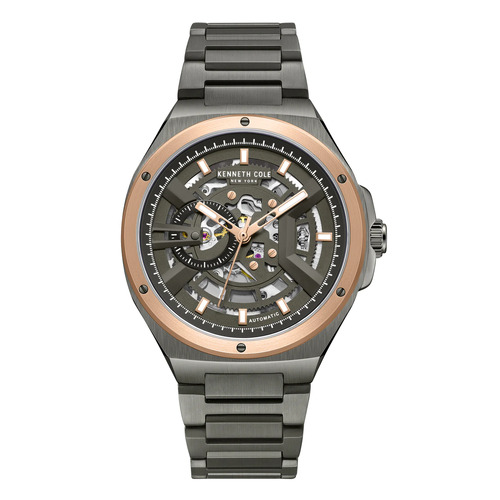 Rose Gold Skeleton Automatic Watch with Gunmetal Bracleet Band BY KENNETH COLE