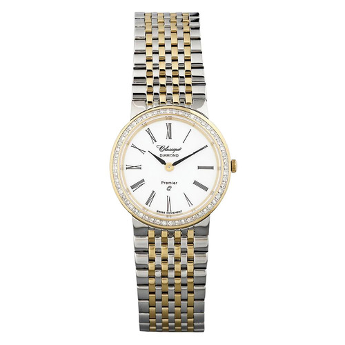 27mm Womens Two Tone Swiss Quartz Watch With Diamond Bezel By CLASSIQUE