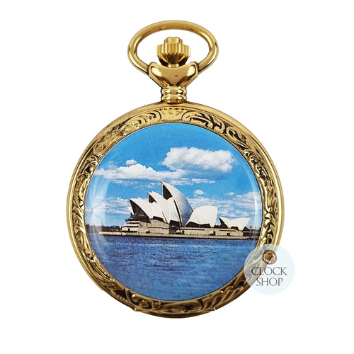 48mm Gold Unisex Pocket Watch With Sydney Opera House By CLASSIQUE (Arabic)