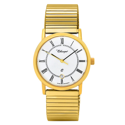 35mm Mens Swiss Quartz Watch With Gold Flexi Band By CLASSIQUE