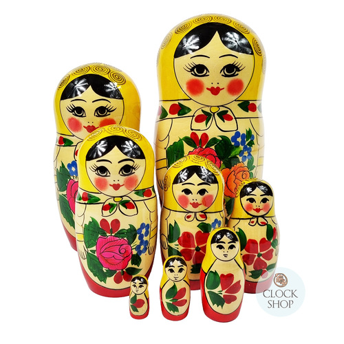 Semenov Russian Dolls- Yellow Scarf & Red Dress 20cm (Set Of 8) image
