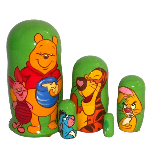 Winnie The Pooh Russian Dolls- Green 11cm (Set Of 5)