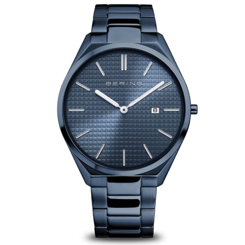40mm Ultra Slim Collection Mens Watch With Blue Dial, Blue Stainless Steel Strap & Case By BERING