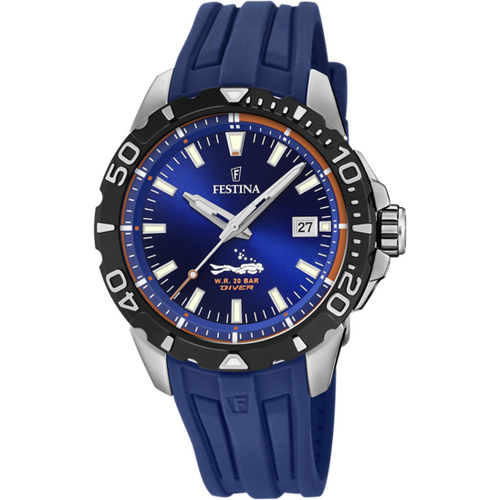 Divers Watch Blue  Dial with Blue Rubber Strap - FESTINA