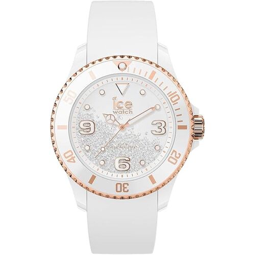 Crystal Collection White/Rose Gold Watch with White Dial with Silver Swarovski Floating Crystals By ICE