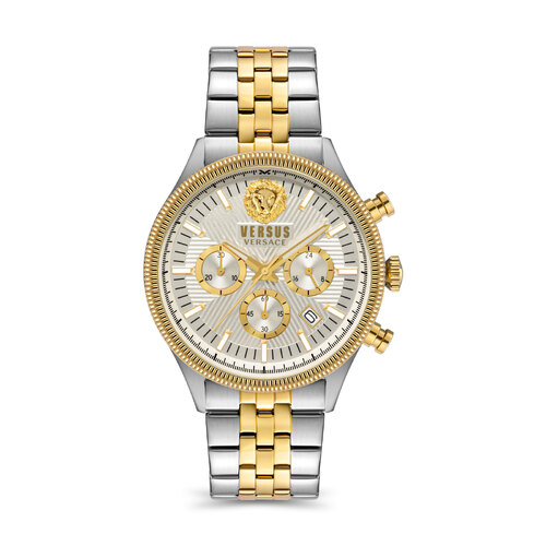 Colonne Chrono 2 Tone Stainless Steel IP Yellow Gold White Silver Dial By VERSACE