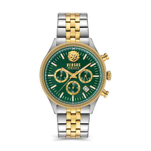 45mm Colonne Chrono Two-Tone Silver & Gold Mens Watch With Green Dial By VERSACE image
