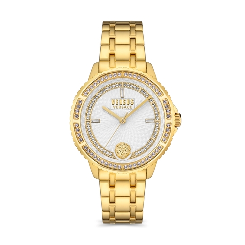 38mm Montorgueil Crystal & Gold Womens Watch With White Dial By VERSACE image