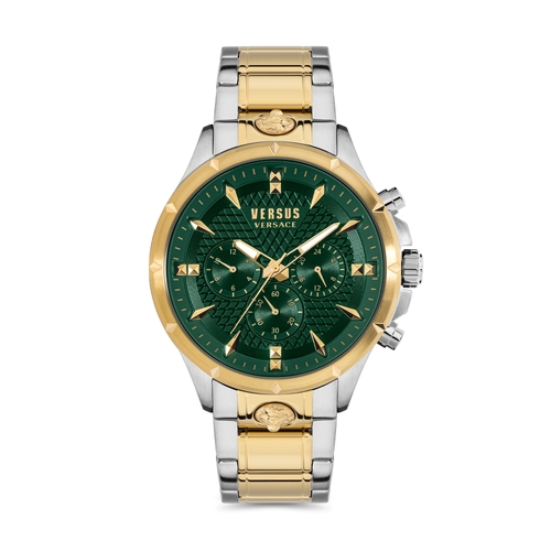 Chrono Lion 45mm Two Tone SS IPYG Green Dial By VERSACE