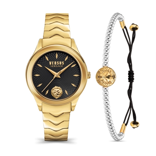 Mount Pleasant Box Set 34mm  with Matching Braclet IPYG Black Dial By VERSACE