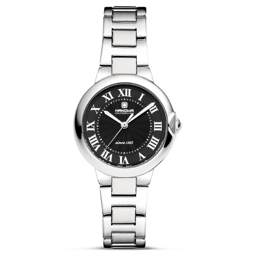 33mm Ascona Silver Womens Swiss Quartz Watch With Black Dial By HANOWA image
