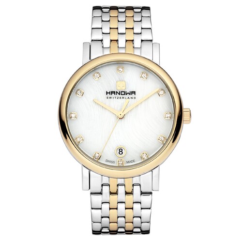 32mm Brevine Silver & Gold Womens Swiss Quartz Watch With Mother Of Pearl Dial By HANOWA image
