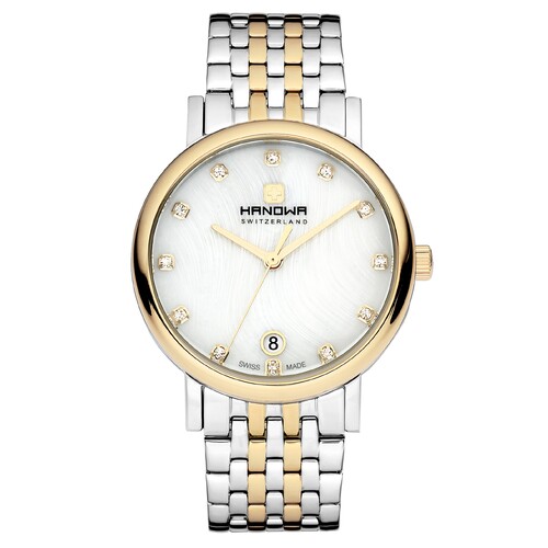 32mm Brevine Silver & Gold Womens Swiss Quartz Watch With Mother Of Pearl Dial By HANOWA