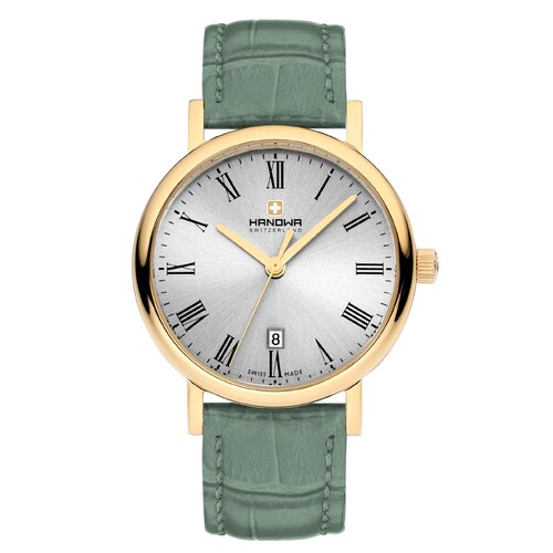 32mm Leventina Green & Gold Womens Swiss Quartz Watch With Silver Dial By HANOWA
