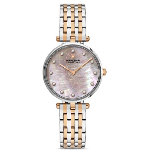 30mm Maggia Silver & Rose Gold Womens Swiss Quartz Watch With Mother Of Pearl Dial By HANOWA