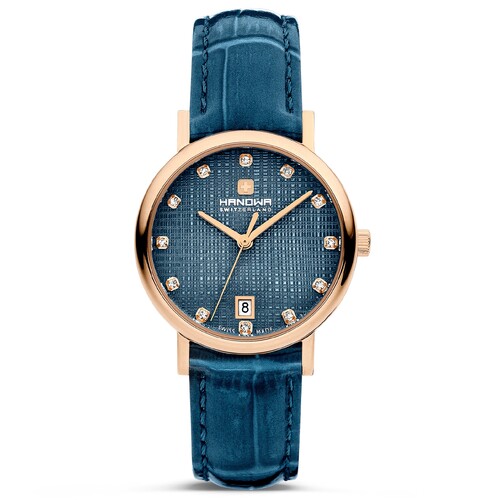 32mm Rivera Blue & Rose Gold Womens Swiss Quartz Watch With Blue Dial By HANOWA