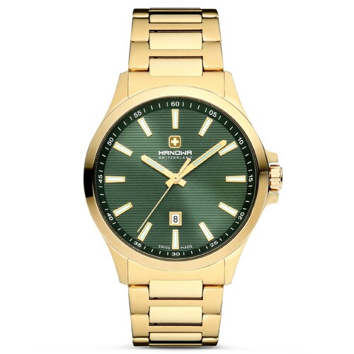 43mm Kander Gold Mens Swiss Quartz Watch With Green Dial By HANOWA image