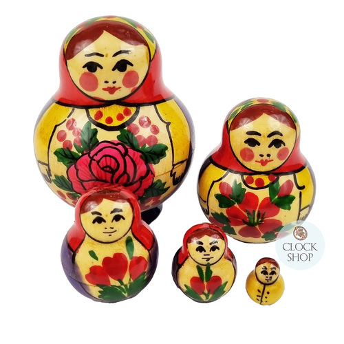 Semenov Russian Dolls Small- Red Scarf & Purple Dress 7cm (Set Of 5) image