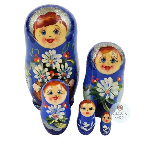 Floral Russian Dolls- Blue 10cm (Set Of 5)