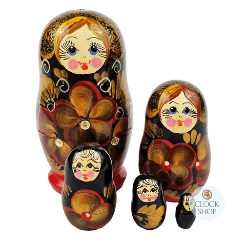 Floral Russian Dolls- Gold, Red & Black 10cm (Set Of 5)