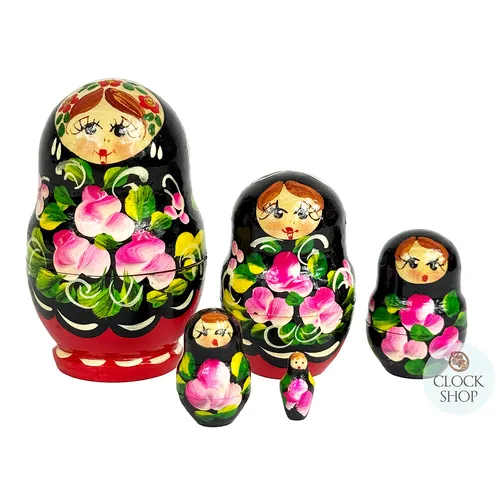 Floral Russian Dolls- Red & Black 8cm (Set Of 5) image