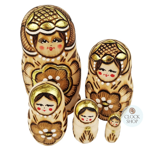Woodburn Russian Dolls- Gold Floral 10cm (Set Of 5) image